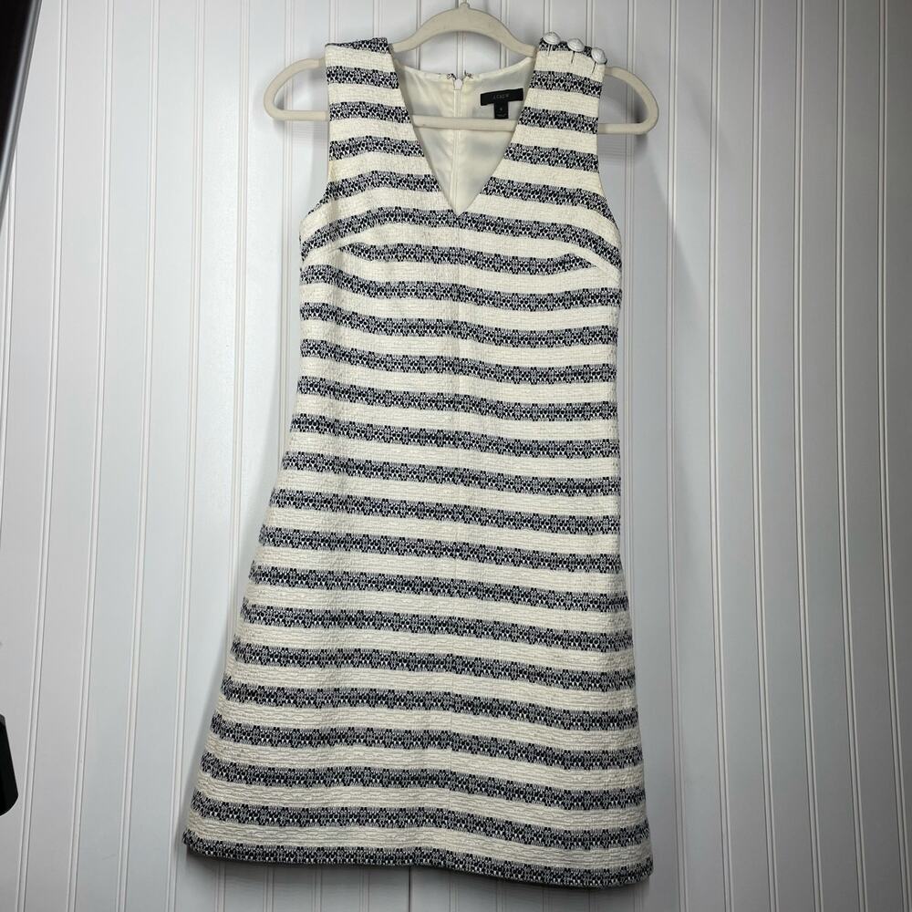 J.Crew Women’s White & Blue Sleeveless V-Neck Back Zip Fit & Flare Dress Size 0 - Picture 2 of 12